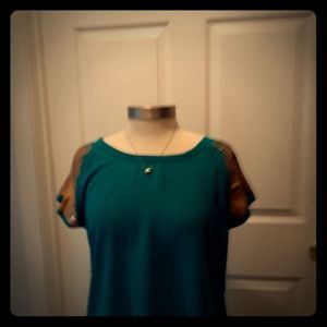 New Fun & Flirt ladies thin green and gold shirt